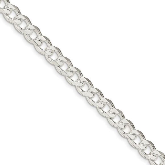Men's 8mm Sterling Silver Solid Flat Curb Chain Bracelet 7 Inch